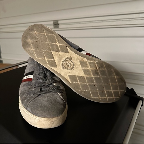 Moncler Grey Monaco Suede Low-top Tennis Shoes - Picture 5 of 5